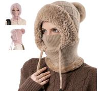 3 in 1 Beanie Hat for Women,Winter Balaclava Hats with Scarf and Mask for Women,Thick Soft Knitted Windproof Warm Snow Cap (FR/ES, Letras, Talla única, Khaki)