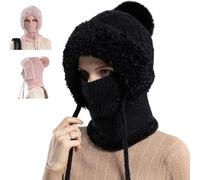 3 in 1 Beanie Hat for Women,Winter Balaclava Hats with Scarf and Mask for Women,Thick Soft Knitted Windproof Warm Snow Cap (FR/ES, Letras, Talla única, Black)