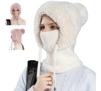 3 in 1 Beanie Hat for Women,Winter Balaclava Hats with Scarf and Mask for Women,Thick Soft Knitted Windproof Warm Snow Cap (FR/ES, Letras, Talla única, White)