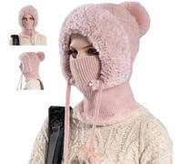 3 in 1 Beanie Hat for Women,Winter Balaclava Hats with Scarf and Mask for Women,Thick Soft Knitted Windproof Warm Snow Cap (FR/ES, Letras, Talla única, Pink)