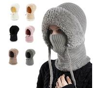 3 In 1 Beanie Hat for Women, Winter One-Piece Knitted Beanie Scarf Mask 3-In-1 Balaclava, Multi-Functional Knitted Warm Neck Warmer Sets for Outdoor Cycling Skiing Hiking (Grey,1)