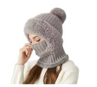 3 in 1 Beanie Hat for Women,Winter Windproof Full Cover Cold Resistant Knit Hooded Scarf &Neck Warmer (Grey,Talla única)
