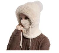 3 in 1 Beanie Hat for Women,Winter Windproof Full Cover Cold Resistant Knit Hooded Scarf &Neck Warmer (Beige,Talla única)