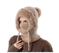 3 in 1 Beanie Hat for Women,Winter Windproof Full Cover Cold Resistant Knit Hooded Scarf &Neck Warmer (Khaki,Talla única)