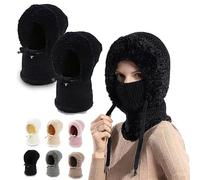 3 in 1 Beanie Hat with Scarf and Mask, Balaclava Hat Winter for Women, Windproof and Warm 3-in-1 Knitted Hat with Adjustable Straps for Cycling, Everyday Wear and Outdoor Activities (Black,2)