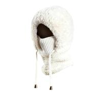 3 in 1 Beanie Hat with Scarf and Mask, Mask Set Hooded Piece Windproof Warm Snow Cap, Women Knitted Hat in Autumn and Winter (1pcsWhite)
