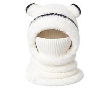 3-in-1 Bear Mask Cap, 2026 New Bear Ski Mask Fleece Beanie with Built-in Scarf & Masks, Super Warm Plush Lining (White)