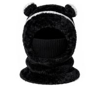 3-in-1 Bear Mask Cap, 2026 New Bear Ski Mask Fleece Beanie with Built-in Scarf & Masks, Super Warm Plush Lining (Black)