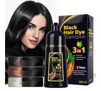 3-in-1 Black Hair Color Shampoo - Long Lasting Instant Dye for Men & Women - Natural Gray Coverage - 500ml