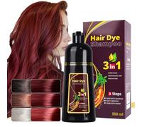 3 In 1 Black Instant Hair Color Shampoo, Long Lasting, Fast Hair Dye for Men & Woman, Instant Black Hair Dye Shampoo For Gray Hair, 500ml (Wine red)