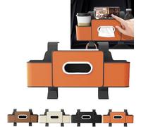 3-In-1 Car Backseat Organizer - Car Organizer with Cup Holder Tissue Box Trash Bin & Hooks for Hold Phones Snacks Drinks and Handbags (Orange)
