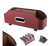 3-In-1 Car Backseat Organizer - Keep Your Ride Clean and Organized, Waterproof Leather, with Reinforced Headrest Straps, Car Cup Holder Organizer for Hold Phone, Snacks, Drinks, Handbag (Red)