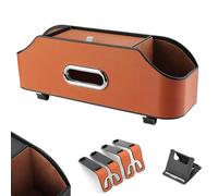 3-In-1 Car Backseat Organizer - Keep Your Ride Clean and Organized, Waterproof Leather, with Reinforced Headrest Straps, Car Cup Holder Organizer for Hold Phone, Snacks, Drinks, Handbag (Orange)
