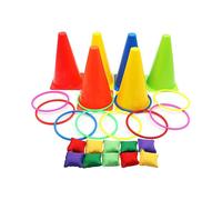 3 in 1 Carnival Outdoor Games Combo Set for Kids Soft Plastic Cones Bean Bags Ring Toss Game Gift for Birthday Party New