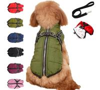 3 in 1 Dog Winter Coat, Dog Winter Jacket with Harness, Pet Outdoor Jacket with Zipper for Small Medium Large Dogs and Cats (Green,2XL)