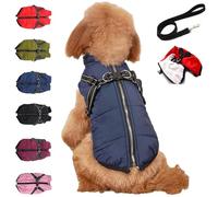 3 in 1 Dog Winter Coat, Dog Winter Jacket with Harness, Pet Outdoor Jacket with Zipper for Small Medium Large Dogs and Cats (Blue,Large)