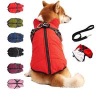 3 in 1 Dog Winter Coat, Dog Winter Jacket with Harness, Pet Outdoor Jacket with Zipper for Small Medium Large Dogs and Cats (Red,3XL)