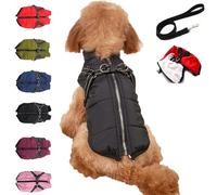 3 in 1 Dog Winter Coat, Dog Winter Jacket with Harness, Pet Outdoor Jacket with Zipper for Small Medium Large Dogs and Cats (Black,Large)