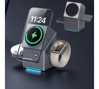 3-in-1 Foldable Magnetic Wireless Charging Station - Strong Magnetic Alignment & Fast Charging Performance, Touch-Sensitive Rotation Design, Smart Safety Protection, Foldable & Portable Carry (Gray)