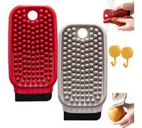3-in-1 Fruit & Vegetable Cleaning Brush, Multifunctional Vegetable Brush & Dish Sponge, Dual-Sided Cleaning Scrubber with Bristles & Built-in Scrape for Fruits, Root Veggies & Pans (Grey+Red)