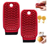 3-in-1 Fruit & Vegetable Cleaning Brush, Multifunctional Vegetable Brush & Dish Sponge, Dual-Sided Cleaning Scrubber with Bristles & Built-in Scrape for Fruits, Root Veggies & Pans (2Pcs Red)