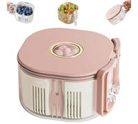 3 in 1 Fruit Washing Spinner Bowl with Built-in Fruit Fork，Pink