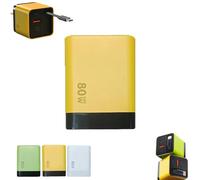 3 in 1 GAN Charger, Scalable 80W MAX Fast Charger Module with Type-C Cable and 2 USB Ports, Retractable Phone Chargers Wall Plug for iPhone, Phone and Laptops (Yellow)