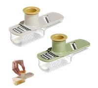 3-in-1 Garlic & Vegetable Slicer Set, Manual Handheld Grinder for Grating Ginger and Dicing, Includes Protective Hand Guard and Easy-Pour Container for Home Kitchen Use (Two-tone,2PCS)