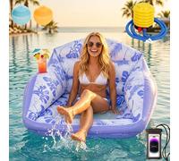 3-in-1 Inflatable Pool Lounge Chair for Adults, U- Shaped Water Sofa Float with Cooling Mesh Seat and Cup Holder, Heavy Duty Floating Hammock Lounger for Summer Beach Lake Vacation (Purple)