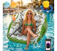 3-in-1 Inflatable Pool Lounge Chair for Adults, U- Shaped Water Sofa Float with Cooling Mesh Seat and Cup Holder, Heavy Duty Floating Hammock Lounger for Summer Beach Lake Vacation (Green)