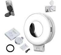 3-in-1 Magnetic Beauty Selfie Light for Phones, 360° Foldable Magnetic Phone Ring Light with Mirror, Portable Rechargeable LED Lights, Adjusted 3 Lights Modes, for Selfies/Photography (Black) (White)