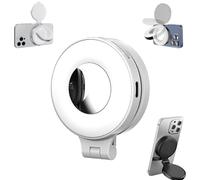 3-in-1 Magnetic Beauty Selfie Light for Phones, 360° Foldable Magnetic Phone Ring Light with Mirror, Rechargeable LED Fill Lights with Mirror for Makeup Selfies (White)