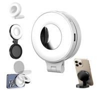 3-in-1 Magnetic Beauty Selfie Light for Phones, 360° LED Selfie Foldable Magnetic Fill Light with Mirror, Portable Rechargeable LED Lights, Adjusted 3 Lights Modes (White)