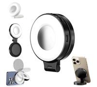 3-in-1 Magnetic Beauty Selfie Light for Phones, 360° LED Selfie Foldable Magnetic Fill Light with Mirror, Portable Rechargeable LED Lights, Adjusted 3 Lights Modes (Black)