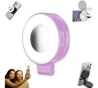 3-in-1 Magnetic Beauty Selfie Light for Phones, 360° Rotatable Pocket LED Selfie Ring Fill Makeup Light with Mirror, 3 Light Modes, Great for Night Portraits, Vlogging, Live Streaming (Purple)