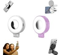 3-in-1 Magnetic Beauty Selfie Light for Phones, 360° Rotatable Pocket LED Selfie Ring Fill Makeup Light with Mirror, 3 Light Modes, Great for Night Portraits, Vlogging, Live Streaming (2Pcs-A)