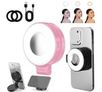 3-in-1 Magnetic Beauty Selfie Light for Phones, Foldable Beauty Lights with Mirror, 360° LED Selfie Ring Fill Light - Three Soft Color Temperatures for Makeup/Selfies/Video Recording (Pink)