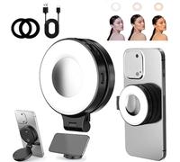 3-in-1 Magnetic Beauty Selfie Light for Phones, Foldable Beauty Lights with Mirror, 360° LED Selfie Ring Fill Light - Three Soft Color Temperatures for Makeup/Selfies/Video Recording (Black)
