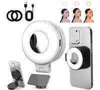 3-in-1 Magnetic Beauty Selfie Light for Phones, Foldable Beauty Lights with Mirror, 360° LED Selfie Ring Fill Light - Three Soft Color Temperatures for Makeup/Selfies/Video Recording (White)