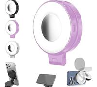 3-in-1 Magnetic Beauty Selfie Light for Phones, Foldable Magnetic Beauty Light for Phones, 360 LED Ring Light, Portable Rechargeable Fill Light, Three-Level Lighting (Pink)