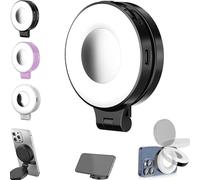 3-in-1 Magnetic Beauty Selfie Light for Phones, Foldable Magnetic Beauty Light for Phones, 360 LED Ring Light, Portable Rechargeable Fill Light, Three-Level Lighting (Black)
