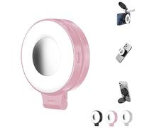 3-in-1 Magnetic Beauty Selfie Light for Phones, Foldable Magnetic Fill Light, 360° Foldable Selfie Ring Fill Lights with Mirror, 3 Lights Mode, for Makeup Photography (Pink)