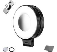 3-in-1 Magnetic Beauty Selfie Light for Phones, Foldable Magnetic Phone Ring Light with Mirror, Three-Level Lighting for Selfies, Photography, Vlogs (Black)