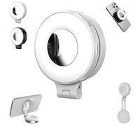 3-in-1 Magnetic Beauty Selfie Light for Phones, Foldable & Rechargeable LED Magnetic Fill Light with Mirror, Three - Color Soft Light (White)