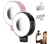 3-in-1 Magnetic Beauty Selfie Light for Phones, Foldable & Rechargeable LED Magnetic Fill Light with Mirror, Adjustable Color Temp, for Selfies (Black+Pink)