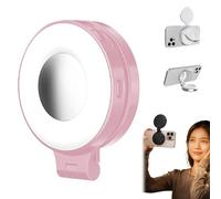 3-in-1 Magnetic Beauty Selfie Light for Phones, Foldable & Rechargeable LED Magnetic Fill Light with Mirror, Adjustable Color Temp, for Selfies (Pink)