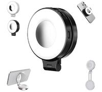 3-in-1 Magnetic Beauty Selfie Light for Phones, Foldable & Rechargeable LED Magnetic Fill Light with Mirror, Three - Color Soft Light (Black)