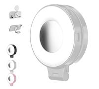 3-in-1 Magnetic Beauty Selfie Light for Phones, Foldable & Rechargeable LED Magnetic Fill Light with Mirror, Portable Phone Ring Lights, Three-Level Lighting for Selfies/Vlog/Video Conference (White)
