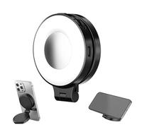 3-In-1 Magnetic Beauty Selfie Light For Phones, Foldable & Rechargeable Led Magnetic Fill with Mirror, Portable Phone Ring Lights(Black)