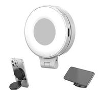 3-In-1 Magnetic Beauty Selfie Light For Phones, Foldable & Rechargeable Led Magnetic Fill with Mirror, Portable Phone Ring Lights(White)